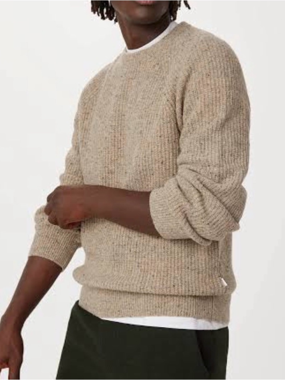 Men's Donegal Crewneck Knit Lambswool Sweater in Speckled Beige